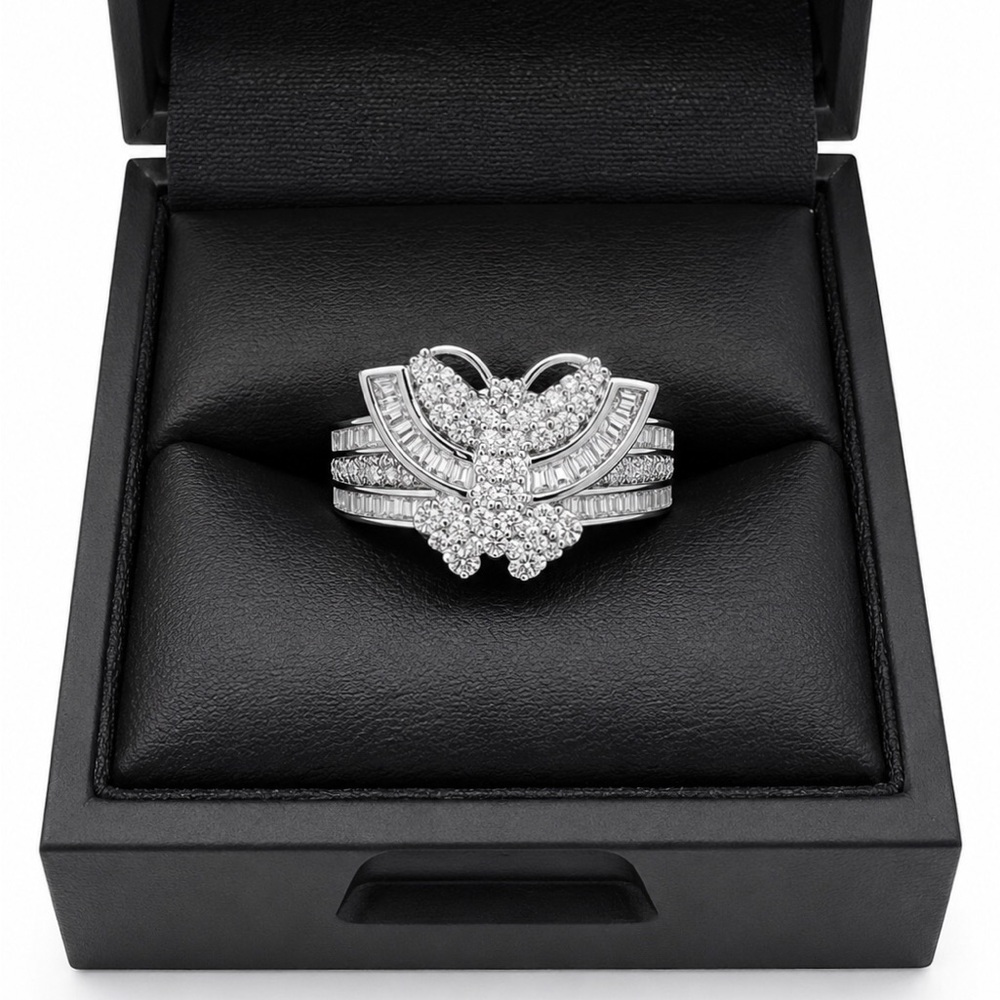 925 Sterling Silver 1.67CT MOISSANITE Butterfly Cluster Ring - Size 7